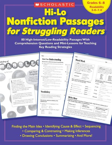 Hi-Lo Nonfiction Passages for Struggling Readers 80 High-Interest/low-Readability Passages With Comprehension Questions and Mini-Lessons for Teaching Key Reading Strategies - Teaching Resources