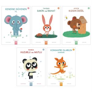 Öğrenen Yavrular 5 Al 4 Öde Kitap Seti - Kendine Güvenen Fil, Tavşan Sakin Ve Rahat, Panda Huzurlu Ve Mutlu, Ayıcık Kızgın Değil, Konsantre Olabilen Kanguru
